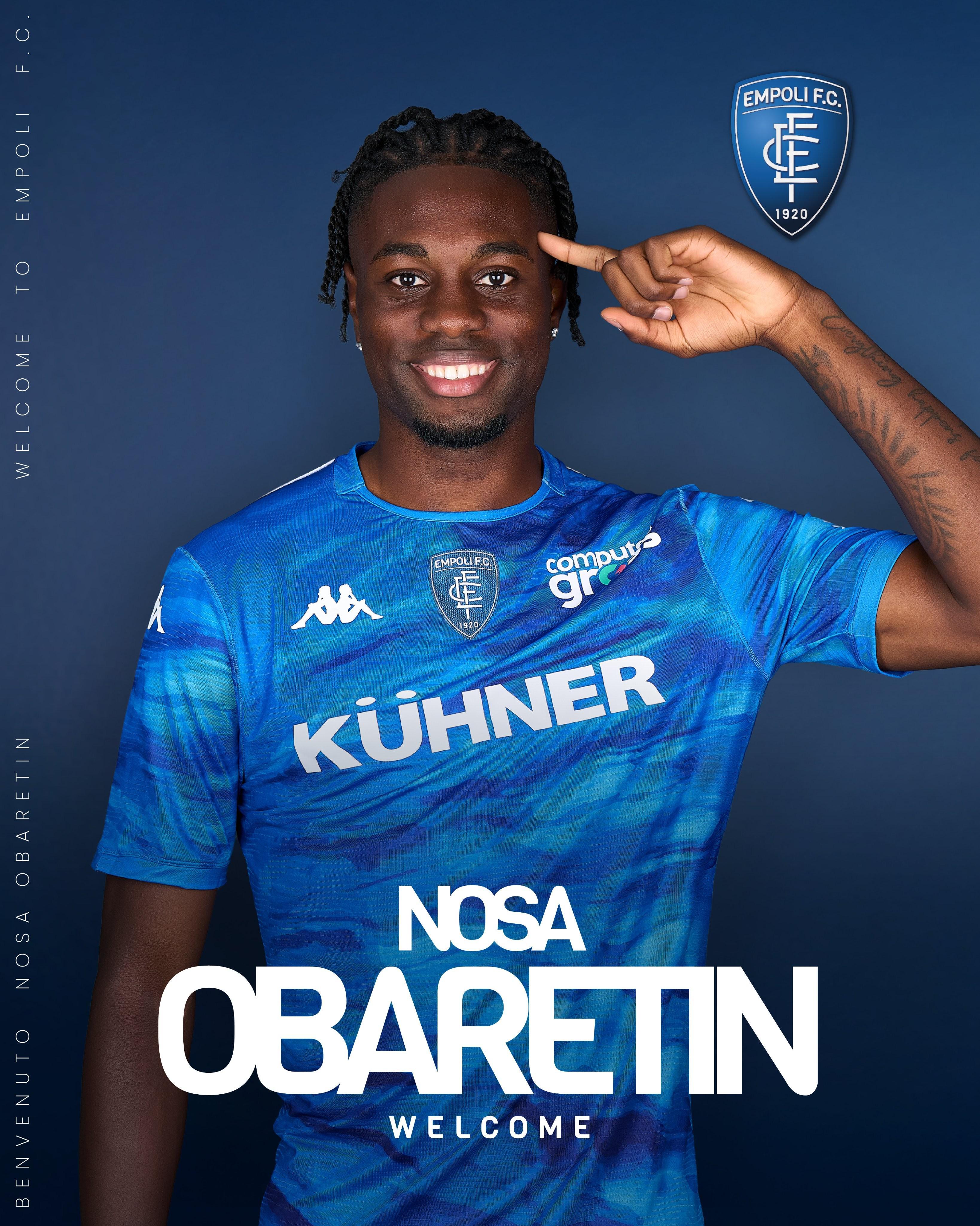 官方:那不勒斯22岁后卫奥巴雷廷租借加盟意乙恩波利